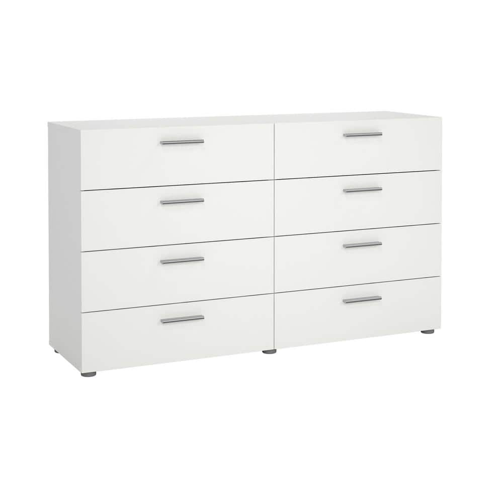 White MDF Double Dresser with 8 Horizontal Drawers
