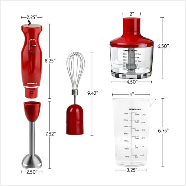 OVENTE Ultra-Stick 2-Speed Red Hand Immersion Blender Set with