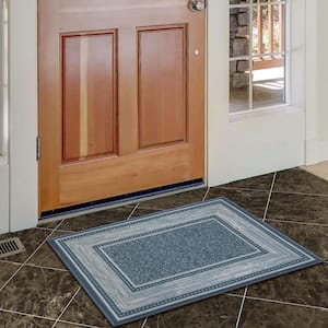 Ottohome Collection Non-Slip Rubberback Bordered Design 2x3 Indoor Entryway Mat, 2 ft. 3 in. x 3 ft., Teal Blue