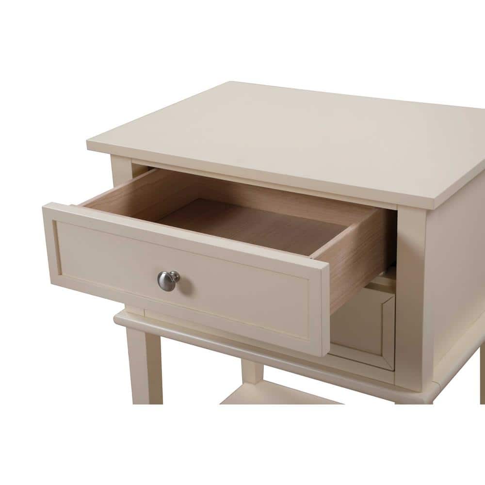 Newton Beige 2-Drawer Solid Wood Nightstand with Open Shelf
