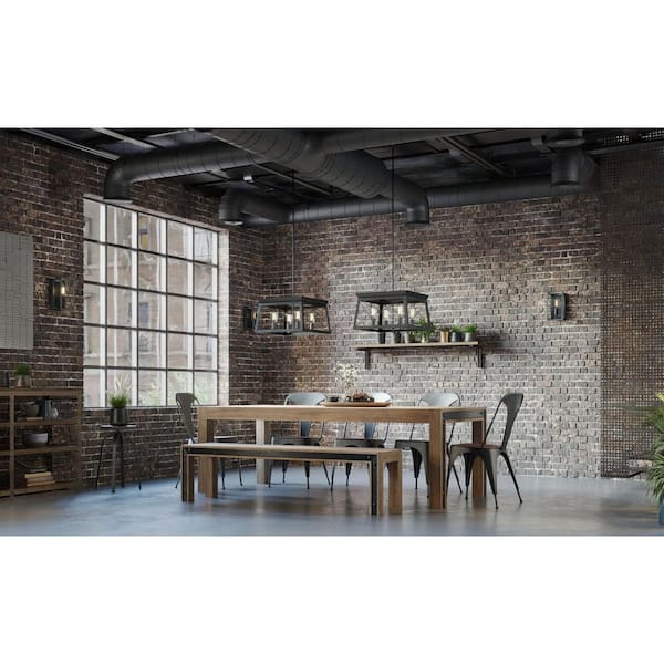 Progress Lighting Briarwood Collection 4-Light Cerused Black Oak Farmhouse Square Chandelier Light