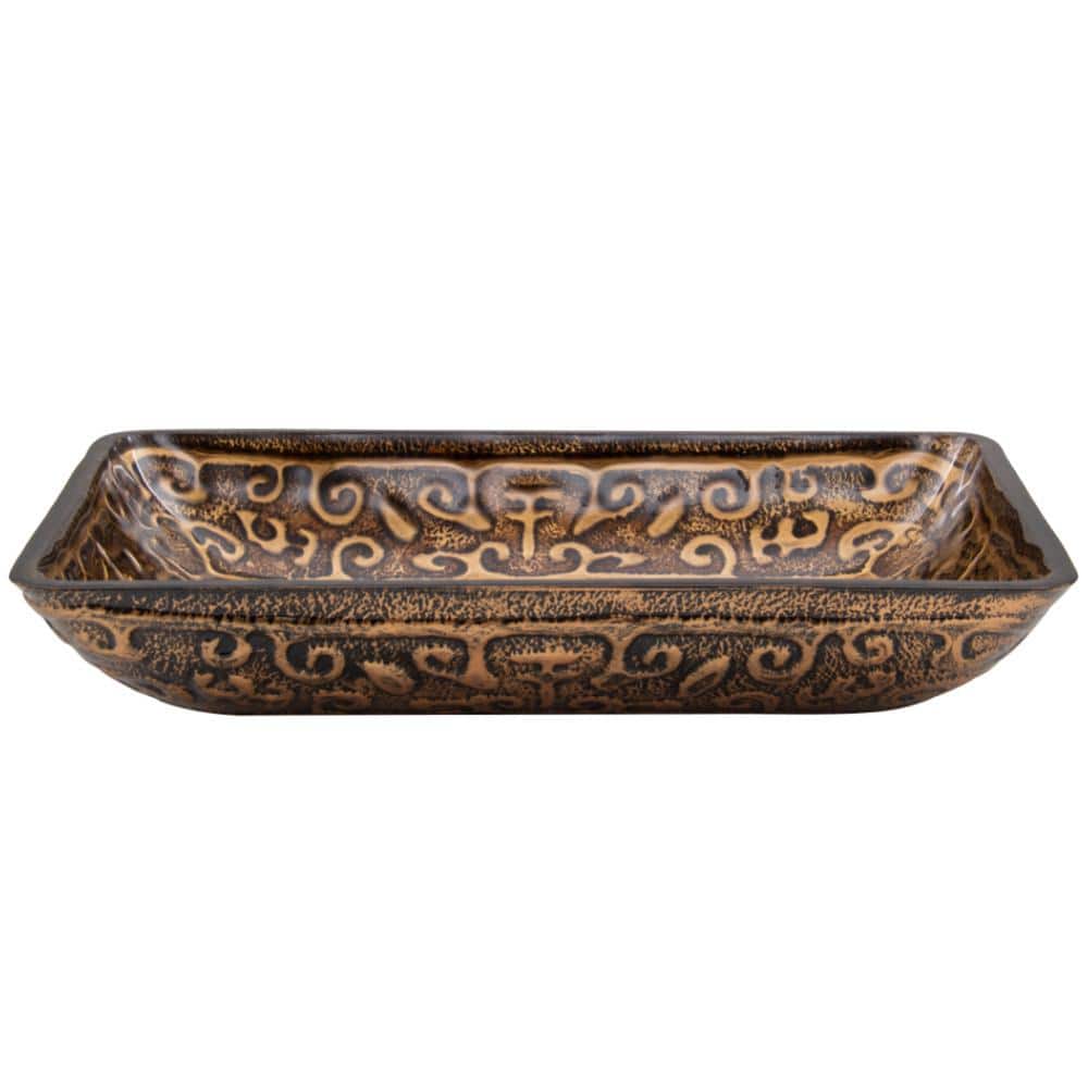 Golden Greek Rectangular Glass Vessel Sink in Gold and Brown