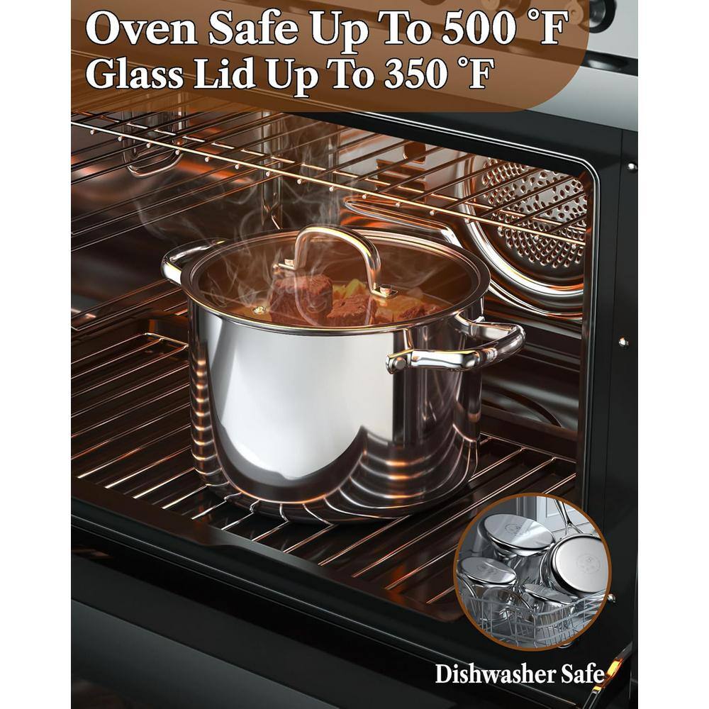 6 Quart Silver Stainless Steel Stockpot with Glass Lid