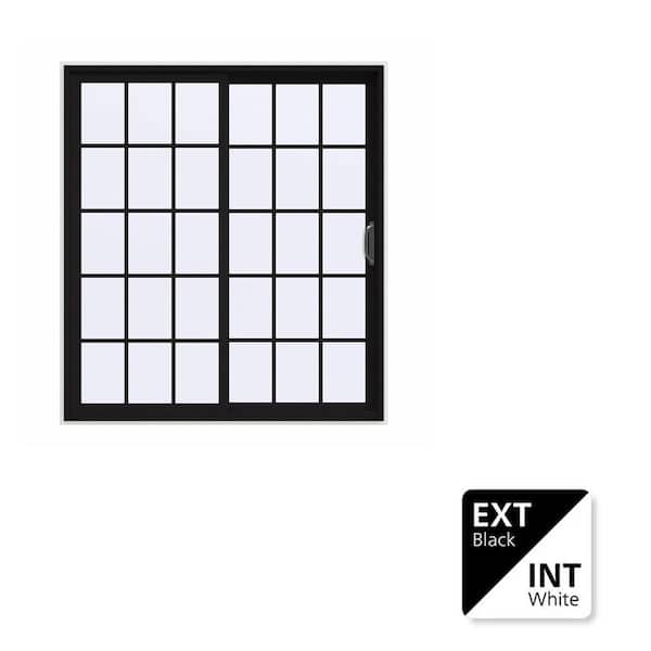72 in. x 80 in. V-4500 Contemporary Black FiniShield Vinyl Right-Hand 15 Lite Sliding Patio Door w/White Interior