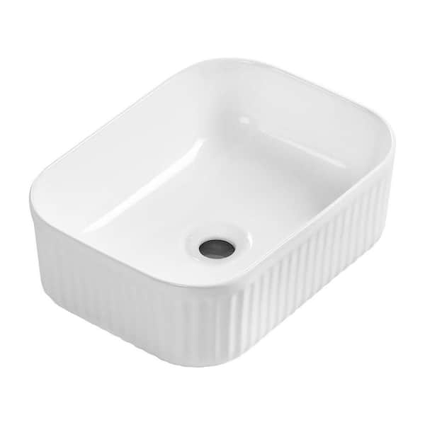ARCERA 16 in x 12 in Ceramic Vessel Bathroom Sink in White Art Sink Without Pop-Up Drain