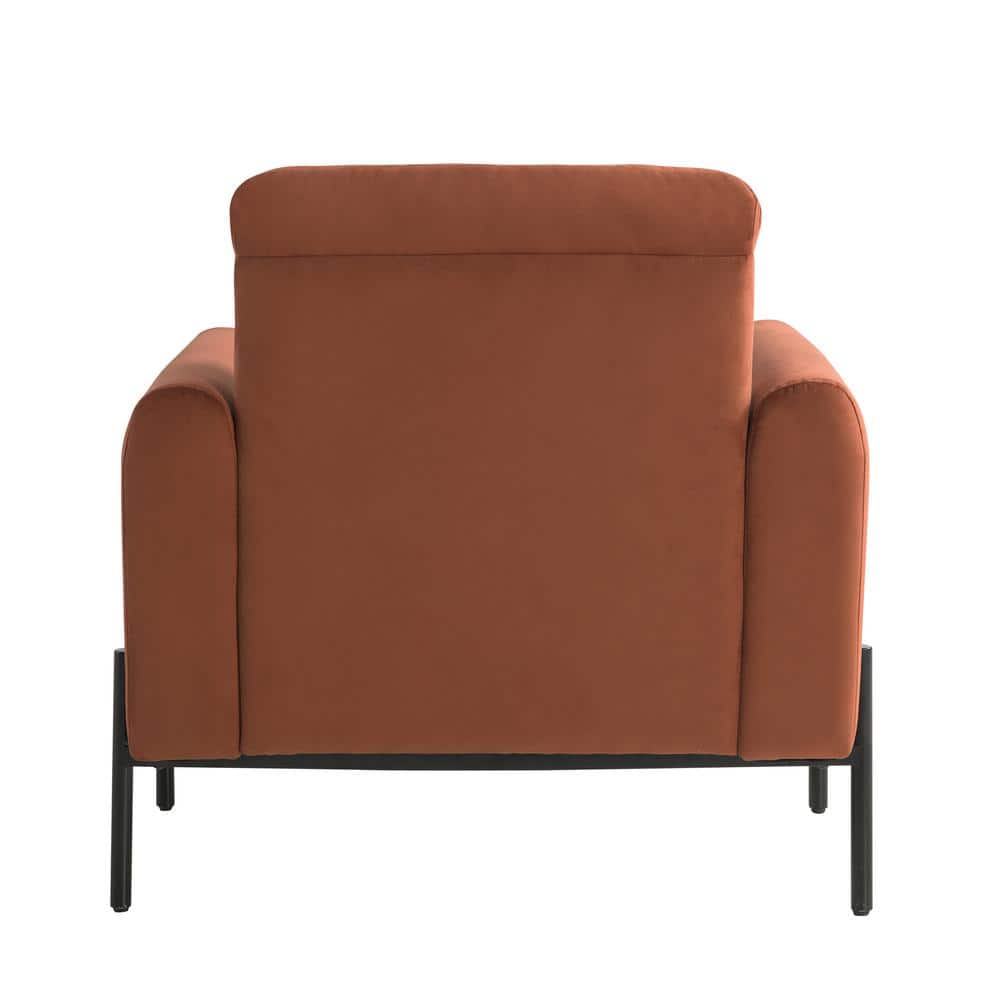 Rust Velvet Barrel Accent Chair with Black Wood Legs