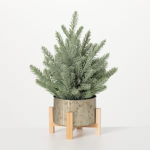 17 in. H Green Artificial Evergreen Tree Raised Pot