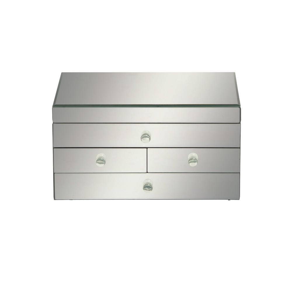 Silver Mirrored Glass 4-Drawer Jewelry Box