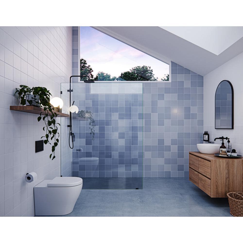 Vela 55" x 78" Frameless Glass Shower Panel with Matte Black Hardware