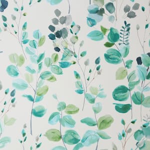 Watercolor Leaves White and Green Removable Wallpaper Sample