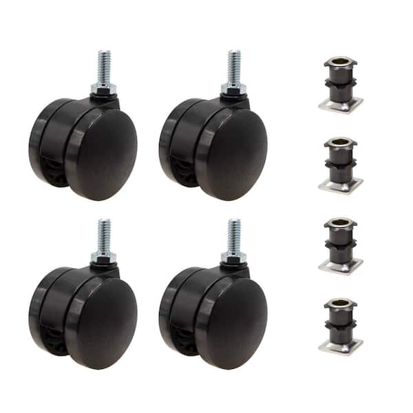 Outwater 2 in. Black Furniture Swivel Caster with 440 lbs. Load Rating for 3/4 in. Square, 16 up to 18 gauge tubing (4-Pack)