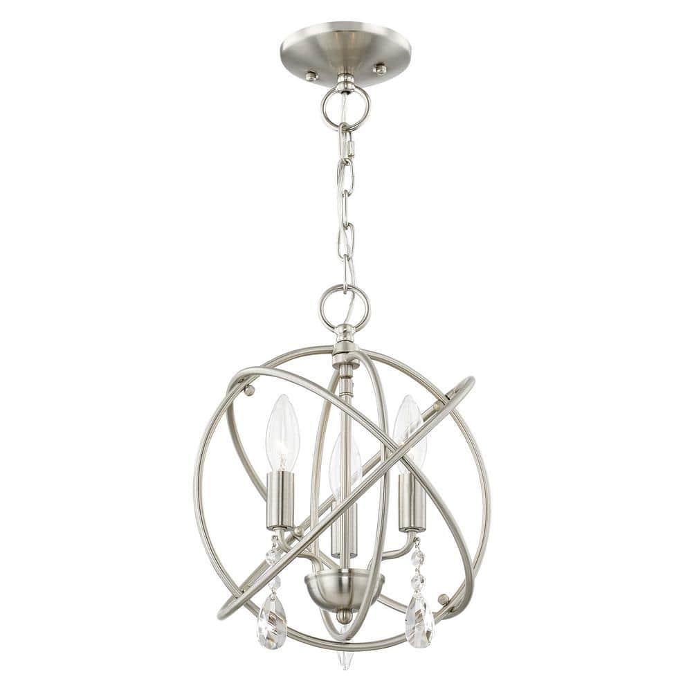 Elegant Mini 3-Light Brushed Nickel Chandelier with Clear Crystal Accents