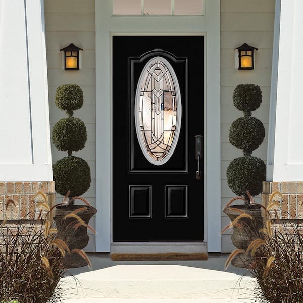 36 in. x 80 in. Chatham 3/4 Oval Lite Right-Hand Inswing Painted Steel Prehung Front Exterior Door with Brickmold