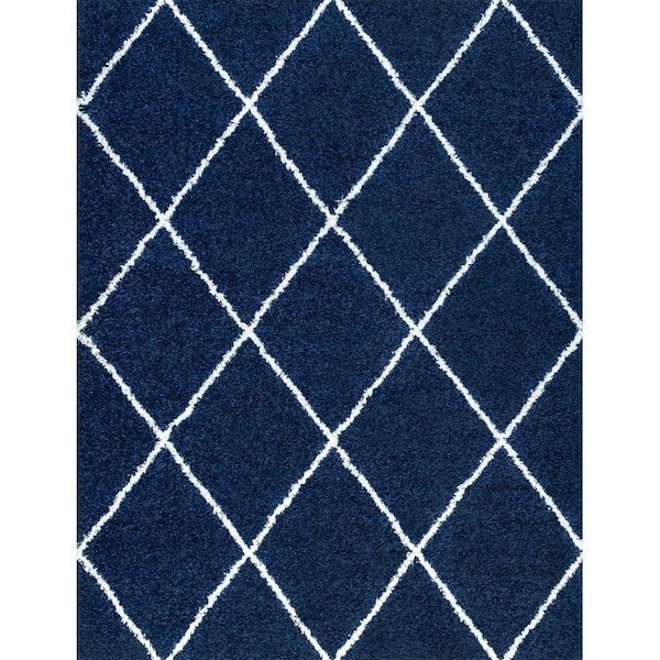 Tayse Rugs Jersey Shag Diamond Navy 3 ft. x 5 ft. Indoor Area Rug