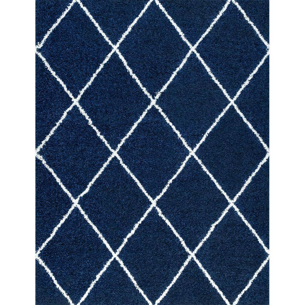 Tayse Jersey Shag Shag Area Rug JRS1104 Contemporary Navy Banded Rows 5  3  x 7  3  Rectangle