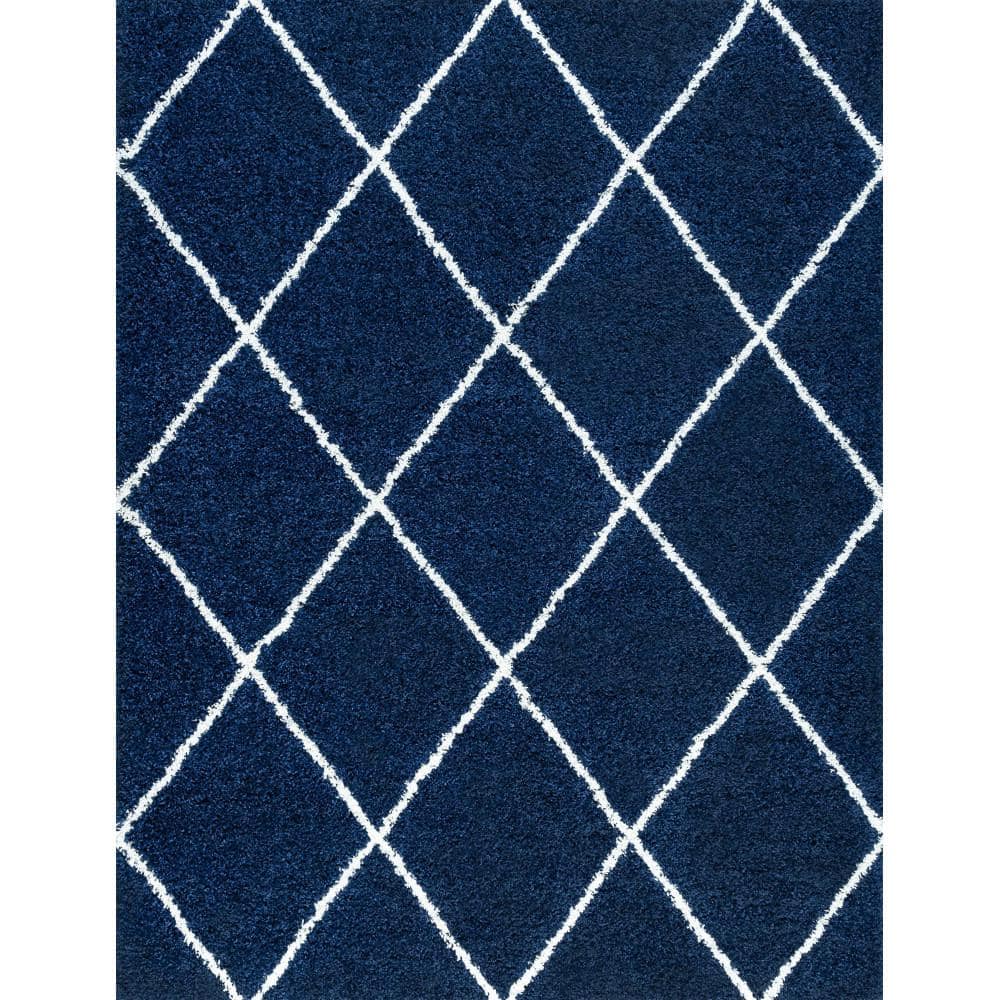 Tayse Rugs Jersey Shag Diamond Navy 8 ft. x 10 ft. Indoor Area Rug