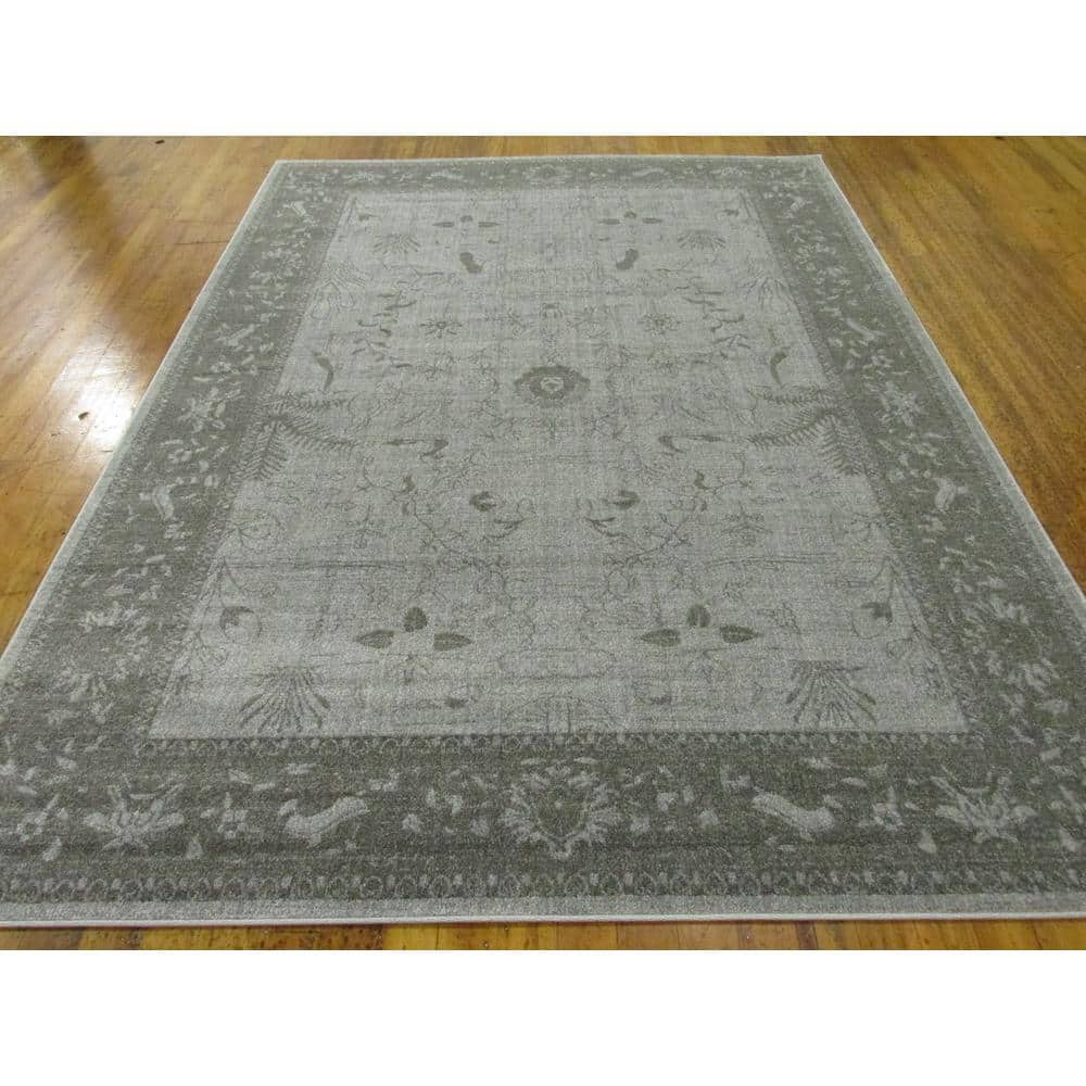 La Jolla Light Gray Floral Reversible Synthetic Rug, 7x10 ft