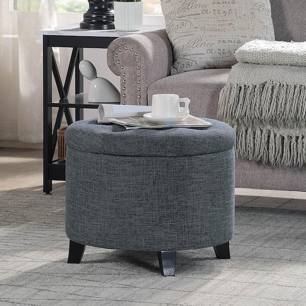 Convenience Concepts Designs4Comfort Stormy Gray Fabric Round Storage Ottoman