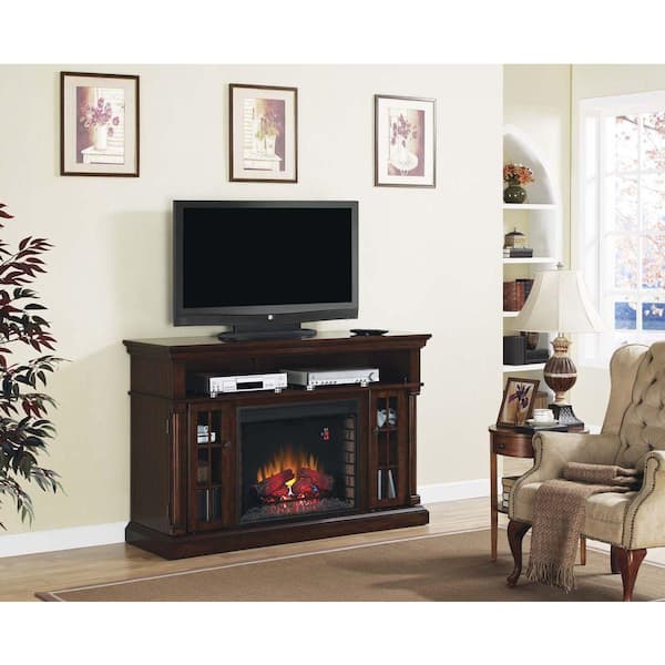 Chimney Free Brookville 60 in. Media Console Electric Fireplace in Pecan Cherry