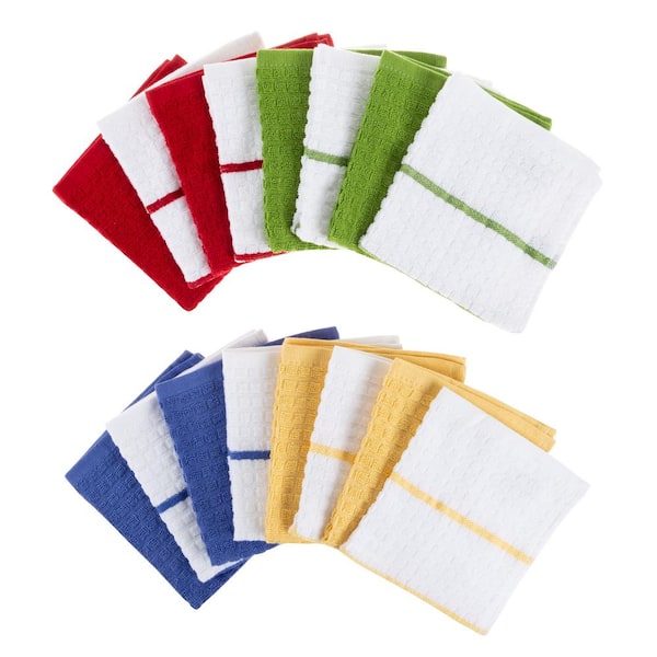 T-Fal Cool Coordinating Flat Waffle Weave Cotton Dish Cloth Set of 12