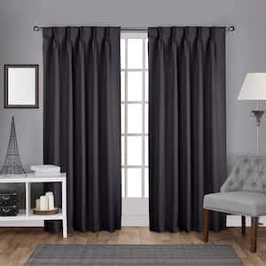 Sateen Charcoal Solid Woven Room Darkening Double Pinch Pleat / Hidden Tab Curtain, 30 in. W x 84 in. L (Set of 2)