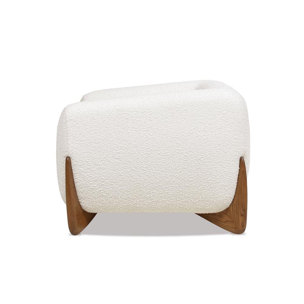 Ivory White Bouclé Armchair with Oak Wood Legs