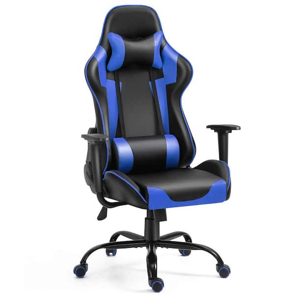JASMODER Blue Faux Leather Stainless Steel Frame Ergonomic Chair