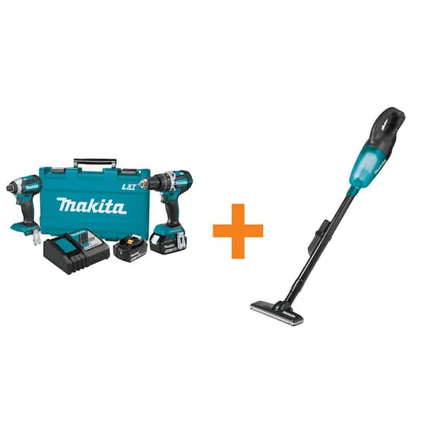 Makita 18V LXT Brushless Cordless Hammer Drill and Impact Driver Combo Kit with Bonus Cordless 2.6-Cup Handheld Vacuum