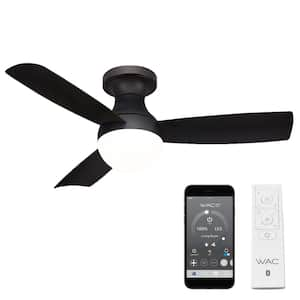 Orb 44 in. Indoor/Outdoor Matte Black 3-Blade Smart Compatible Flush Mount Ceiling Fan with LED Light Kit and Remote