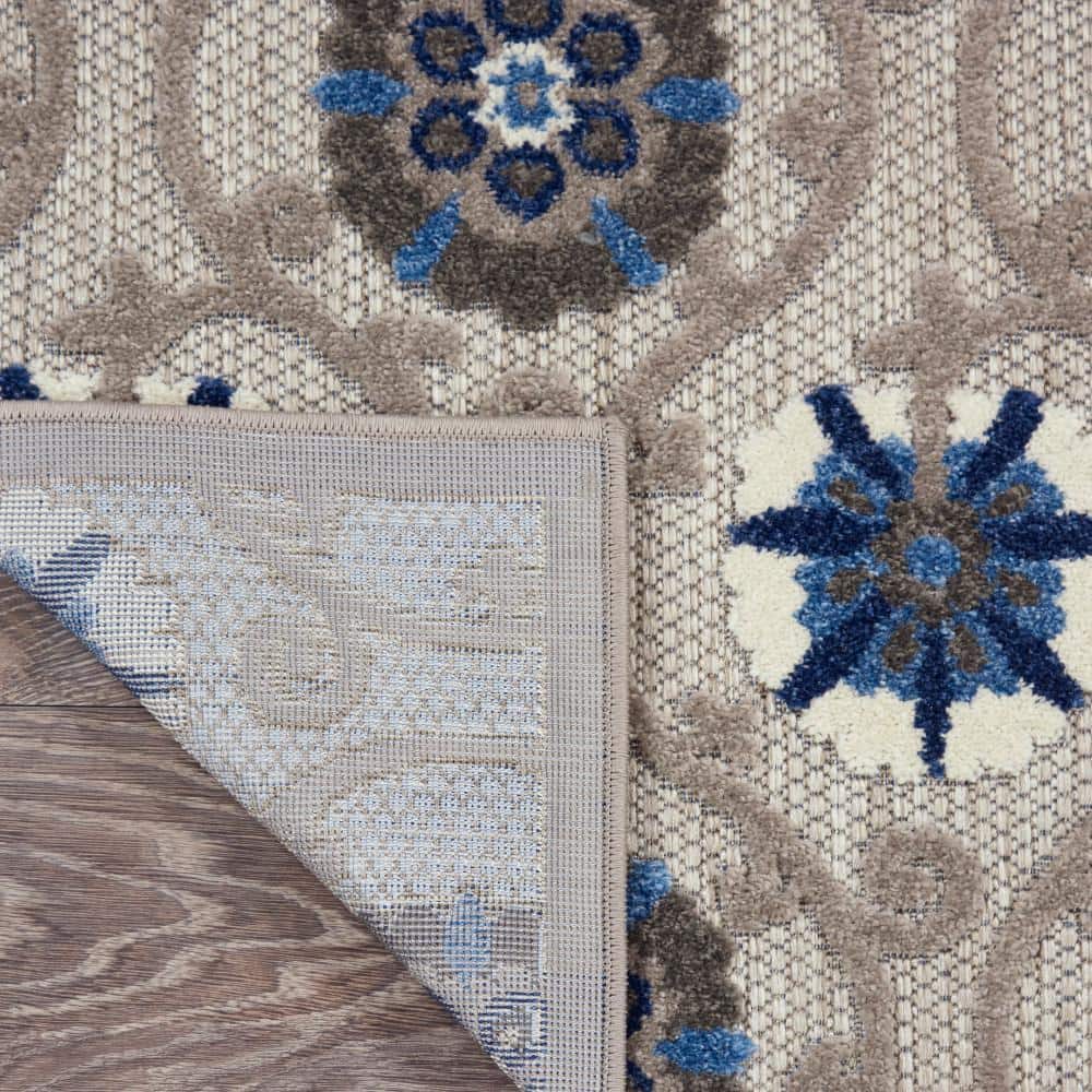 Blue and Grey Floral Synthetic 6' x 9' Reversible Rug