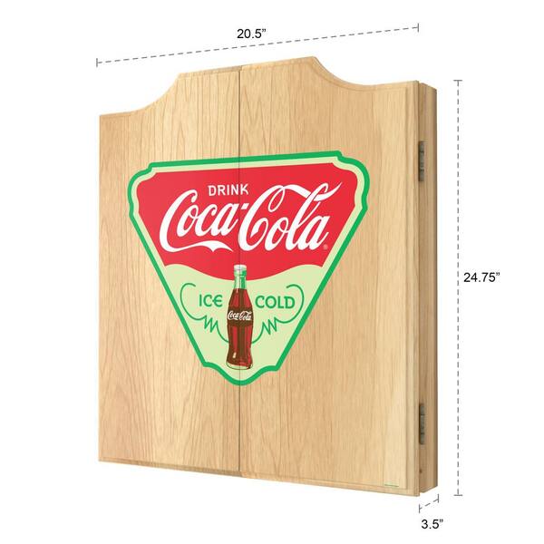 Coca-Cola Ice Cold 20.5 in. Dart Board with Cabinet, Darts and
