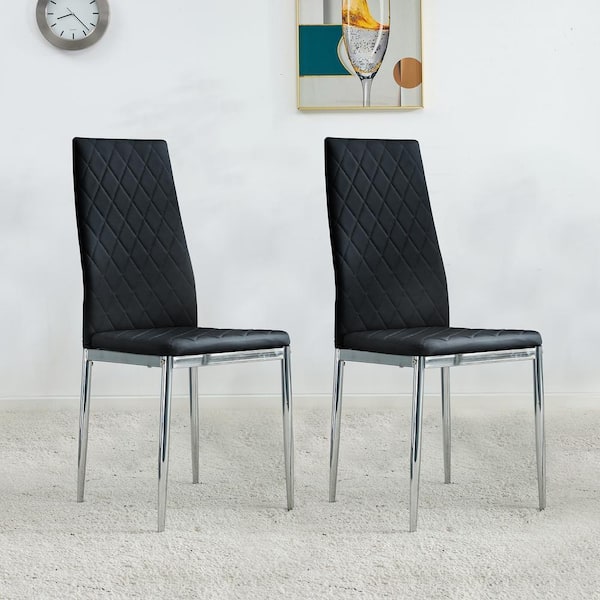 Polibi Black Grid Shaped Armless High Back Dining Chair(Set of 2)