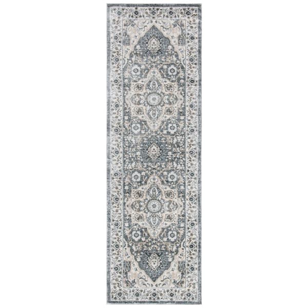 Isabella 2 ft. x 11 ft. Gray/Cream Medallion Border Runner Rug