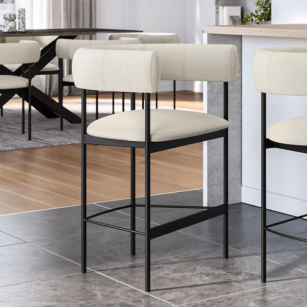 Amisco Julius 24.38 in. Cream Boucle Polyester / Black Metal Counter Stool