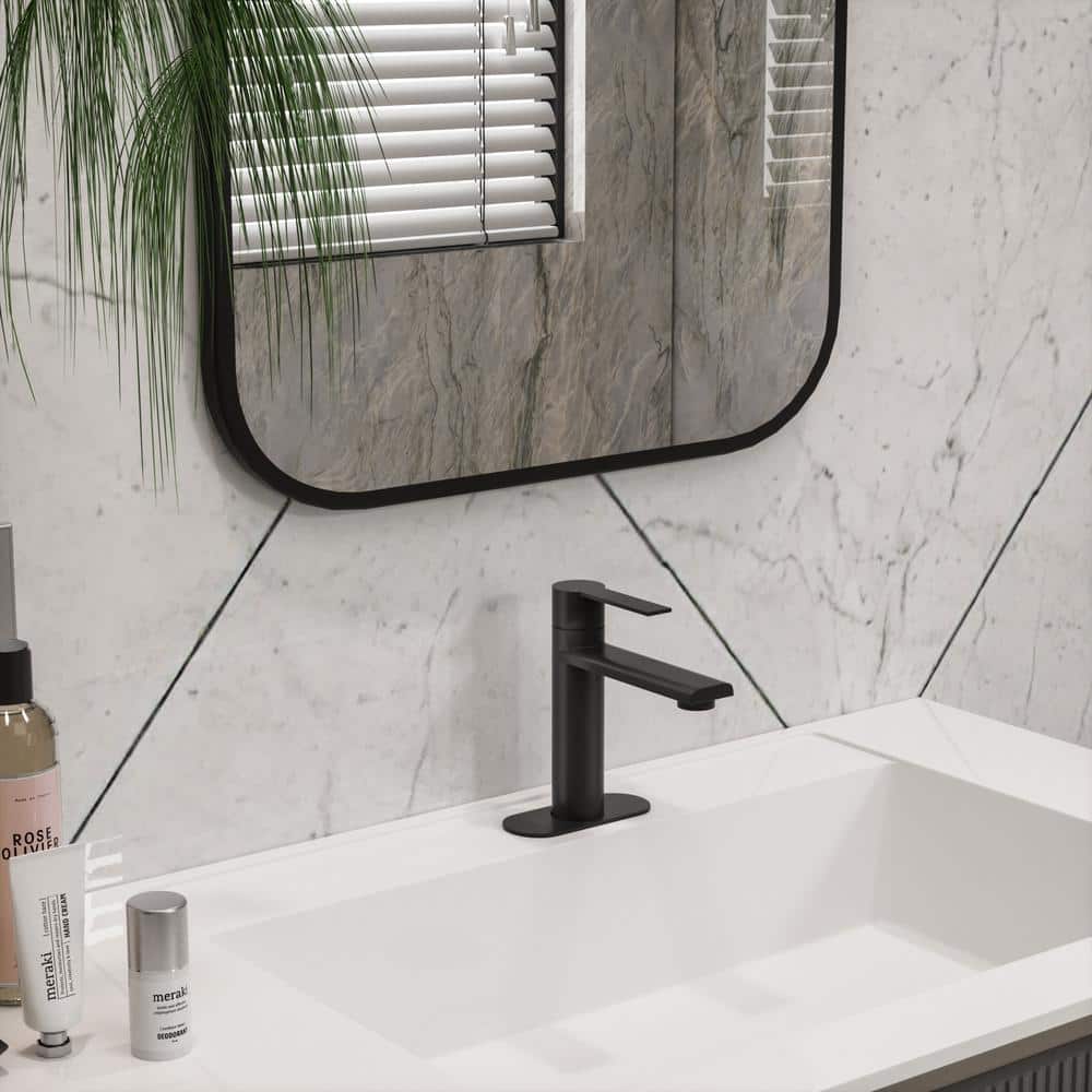 Matte Black Single Handle Mid Arc Bathroom Faucet
