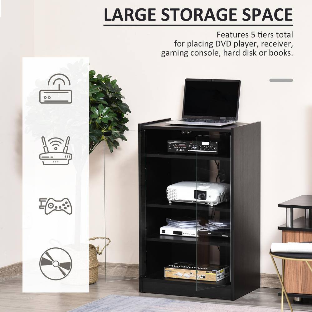Black 5-Tier Media Console with Tempered Glass Doors