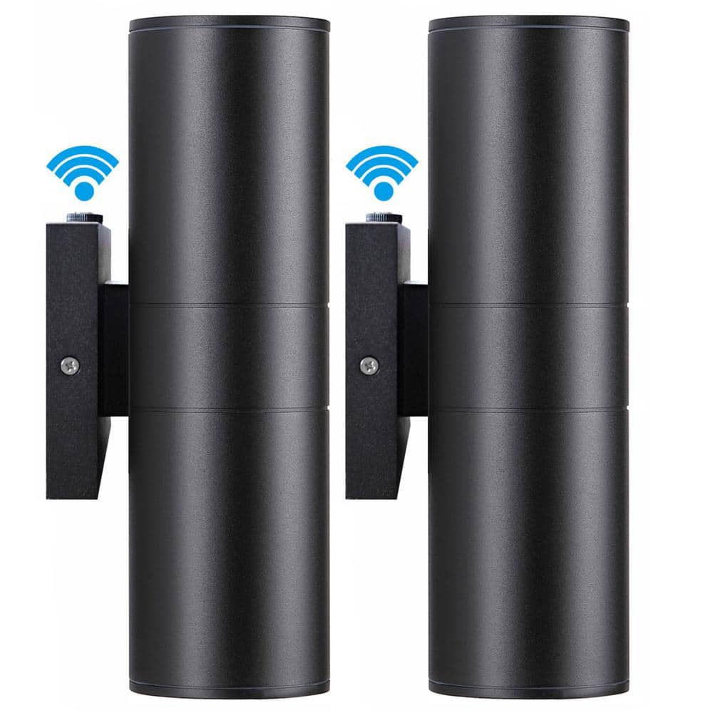 HKMGT Black Dusk to Dawn Outdoor Hardwired Cylinder Lantern Sconce
