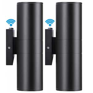 12-Watt Black Dusk to Dawn Cylinder Outdoor Hardwired Wall Lantern Scone with Integrated LED, 2700K (2-Pack)