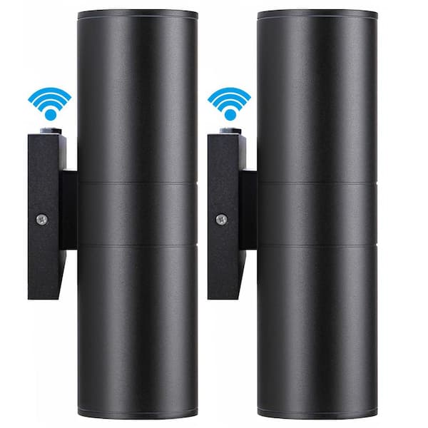 HKMGT 12-Watt Black Dusk to Dawn Cylinder Outdoor Hardwired Wall Lantern Scone with Integrated LED, 2700K (2-Pack)