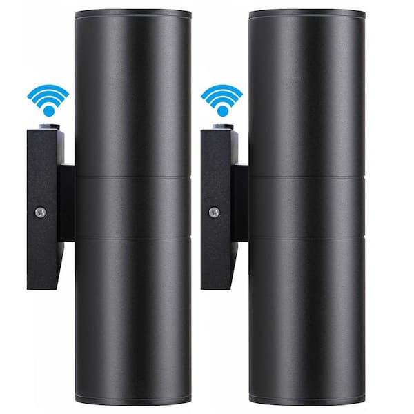 12-Watt Black Dusk to Dawn Cylinder Outdoor Hardwired Wall Lantern Sconce with Integrated LED, 2700K (2-Pack)