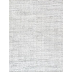 Slate Ivory/Blue 8 ft. x 10 ft. Abstract Silk and Wool Area Rug