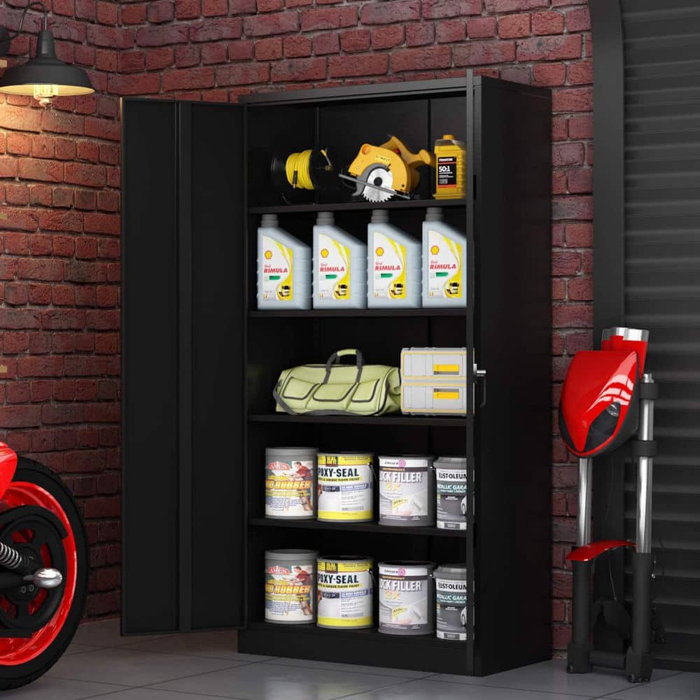 Black 71 in. H Metal Garage Storage Cabinet Locking Metal Cabinet