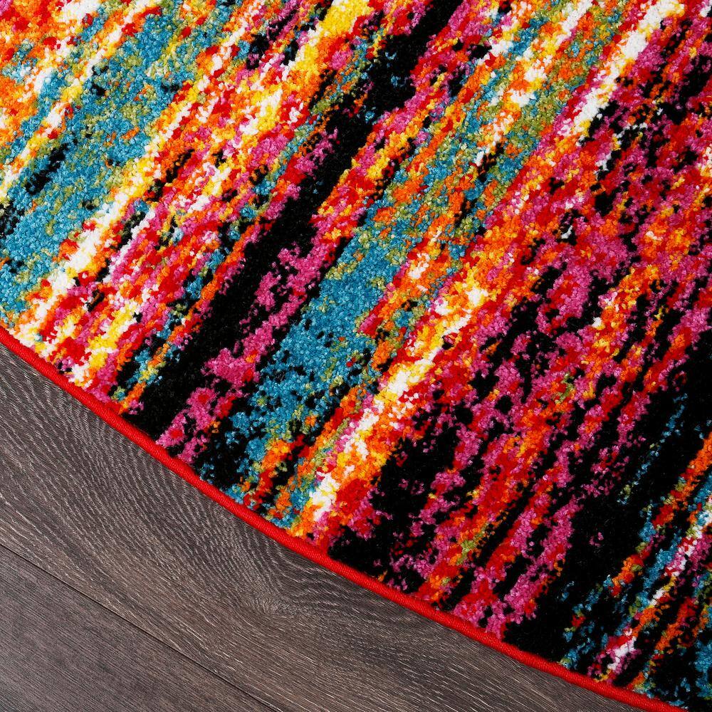 Vibrant Abstract Striped Round Synthetic Area Rug