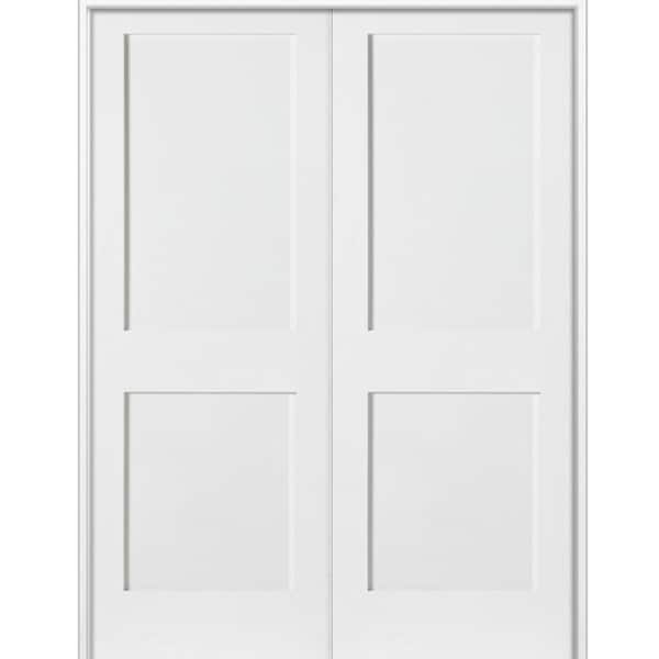 Krosswood Doors 64 in. x 80 in. Craftsman Shaker 2-Panel Both Active MDF Solid Core Primed Wood Double Prehung Interior French Door