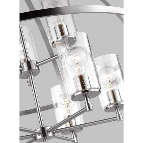 Alturas 9-Light Brushed Nickel Modern Hanging Globe Chandelier with Clear Seeded Glass Shades
