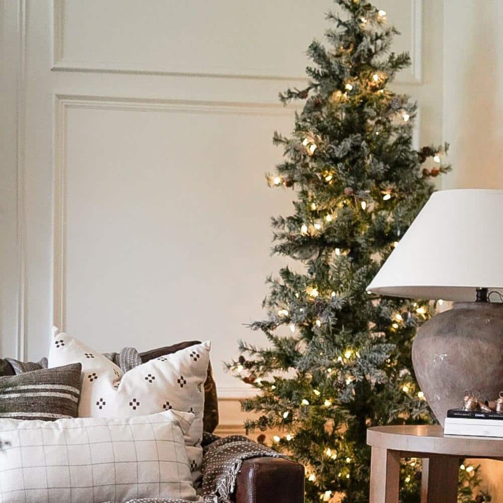 9-Ft Slim White Flocked Fir Christmas Tree with LED Lights