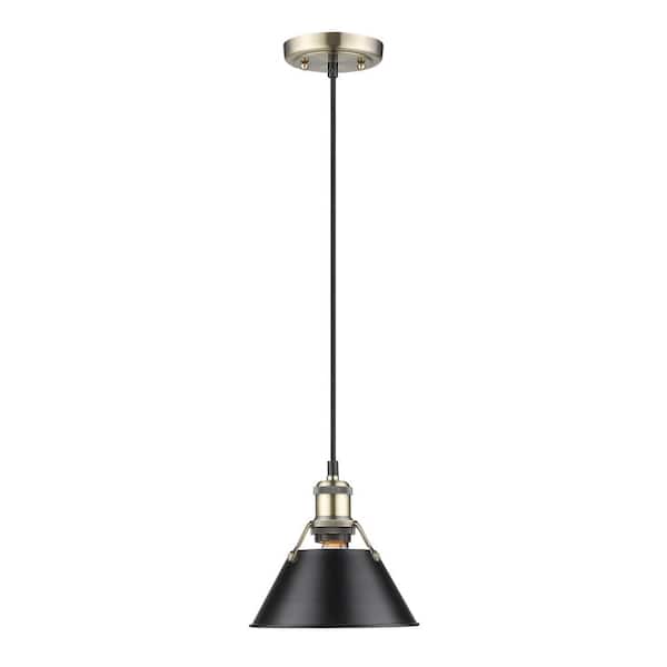 Orwell AB 1-Light Aged Brass Pendant with Black Shade