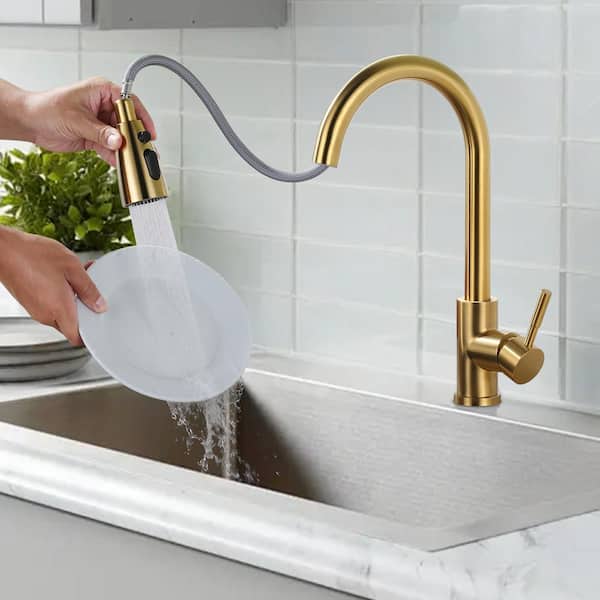 Single Handle Pull Down Sprayer Kitchen Faucet with Touchless Sensor Stainless Steel in Gold