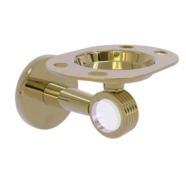 Allied Brass Clearview Tumbler and Toothbrush Holder with Groovy Accents in Unlacquered Brass