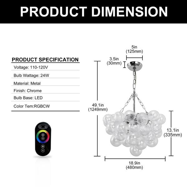 Emeritpro 24W White Chrome LED Bubble Twist Glass Chandelier with